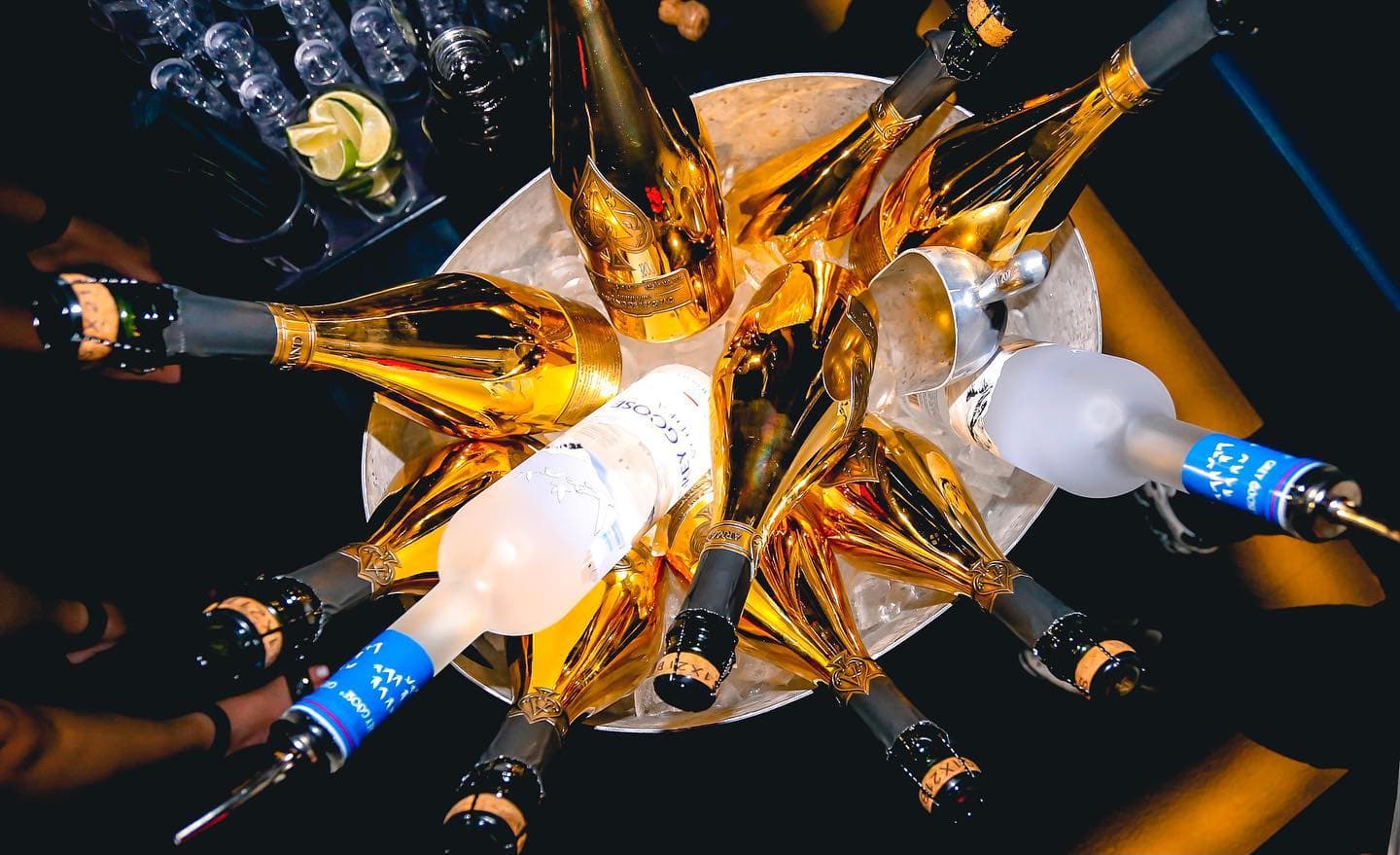 Bottles on ice seen from above